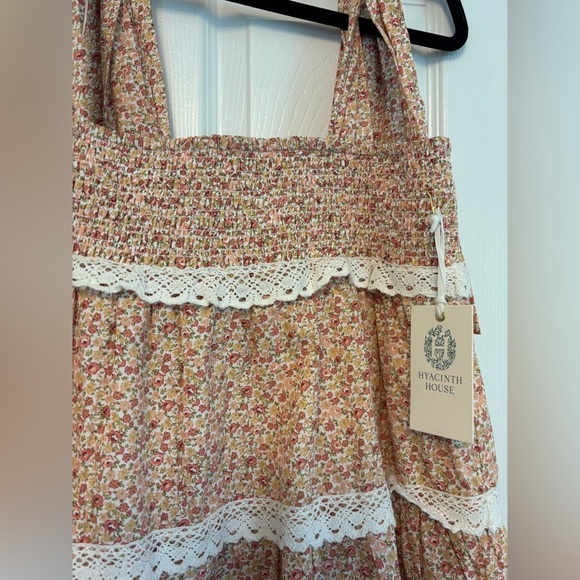 Hyacinth House Tuckernuck NEW Pink Floral Bow Tellie Tiered Lace Mini Dress  S - Picture 10 of 15